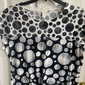 Chico's Black & White Dot-Stripe Short Sleeve Tee